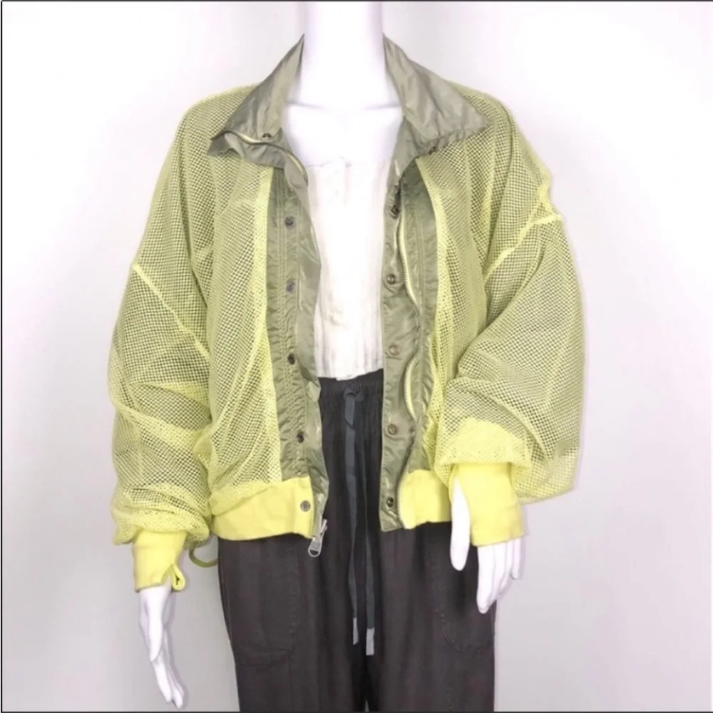 Free People Movement Olive Green &Yellow Reversible Windbreaker Opal Jacket SzXS - Picture 11 of 16